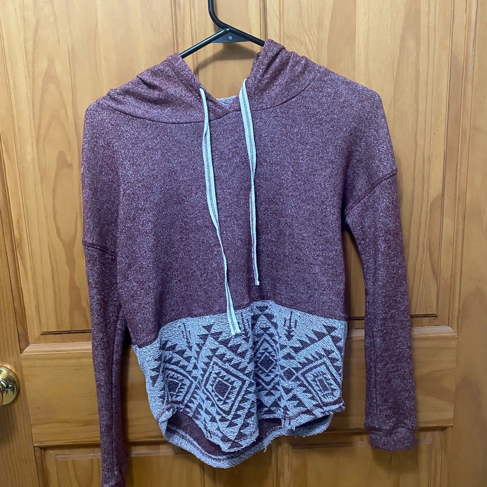 Women's Maroon and Gray Hooded Top